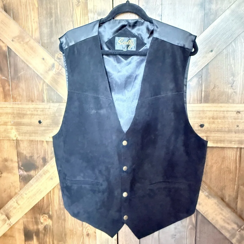 SCULLY Black Suede Leather Metal Snaps Western Vest Men’s XXL